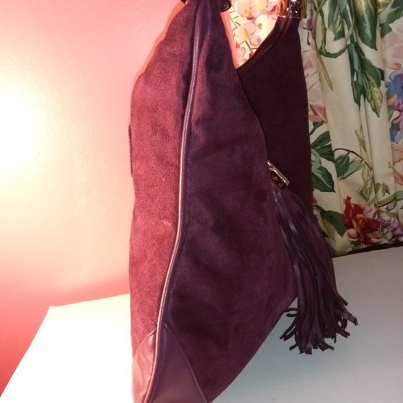 NEW PURPLE SQUARED BY SONDRA ROBERTS SHOULDER HANDBAG W/ ROPE STRAP & TASSIL - Picture 7 of 13